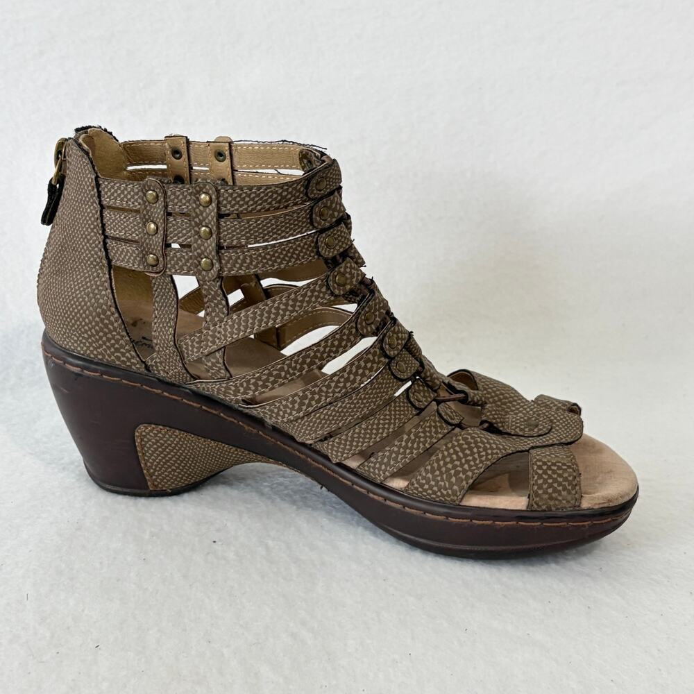 JBU Jambu Ankle Sandals Womens 7 Brown Memory Foam Strappy Peep Toe Zip Up Heels - Picture 3 of 10